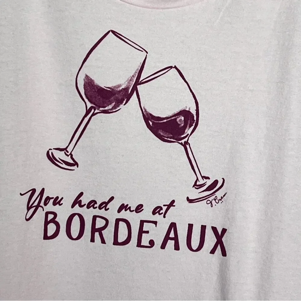 J.CREW Women's Graphic You Had Me At Bordeaux Short Sleeve Crewneck Tee Sz L